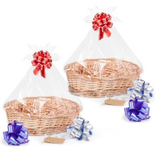 Woodluv 2 x Create Your Own Gift Hamper Basket Kit, Empty Wicker Basket for Christmas, Christening, Wedding, Baby Shower or Birthday Present - Natural