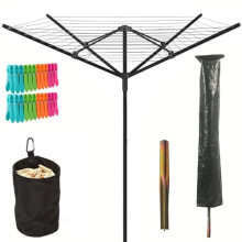 Taylor & Brown Black Outdoor Rotary Washing Line - 50m Easy Assembly 4 Arm Heavy Duty Weather-Proof, Powder Coated Finish Outdoor Clothes Dryer with