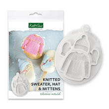 Katy Sue Knitted Sweater, Hat & Mittens Silicone Mould for Christmas Cake Decorating & Craft. Christmas Jumper 65 x 65, Hat 30 x 30, Mittens/Gloves 30
