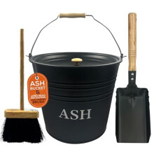 Cottagewright Ash Bucket with Lid and Dustpan and Brush - Essential Log Burner Accessories Coal Bucket for Safe Ash Storage & Fireplace Maintenance