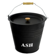 12L Steel Ash Bucket | Fireplace Ashes Container with Lid & Wooden Handle to Store Coal & Woods | (3.2 Gallons) Fireside Storage Ash Bin for Hearth,