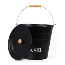 Flatro Ash Bucket with Lid for Fireplaces | (Pack of 1) 12L Metal Bucket for Hot Ashes (with Wooden Handle) | Does the Job Well for Coal, Wood, Ashes,