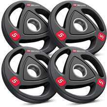 Hop-Sport cast iron weight plates, robust Olympic weight plate set, 4 x 5 kg, for long barbells ø 50 mm, non-slip and rubber-coated surface (20kg)