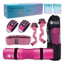 J Bryant Barbell Pad Set with 2 Ankle Straps for Cable Machines, Hip Resistance Band, Weight Lifting Straps, Thick Cushion Hip-Thrusts Pad with Carry