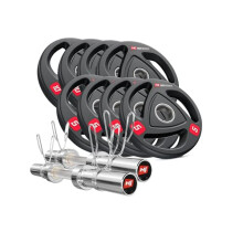 Hop-Sport Olympic Barbell Starter Set 20kg – 50mm Straight Bars with Rotating Sleeves + Olympic Cast Iron Plates – Beginner Home Gym Weightlifting