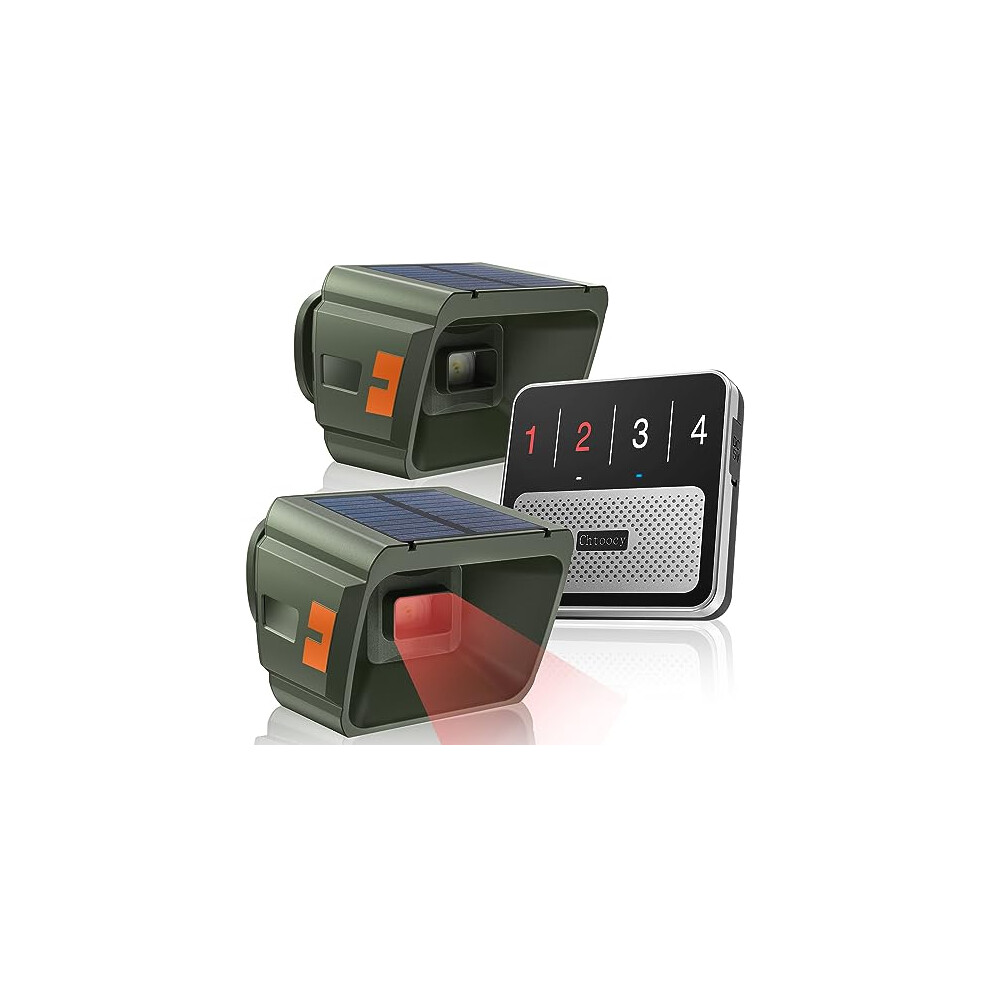 Chtoocy Solar Driveway Alarm Wireless Outdoor 1/2 Mile Range - Customizable Alarm Tones Weatherproof For Driveway Gate, 3 Sensitivity Motion Sensor & 786411741793