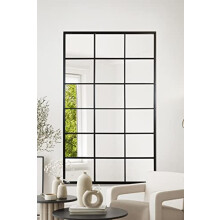 MirrorOutlet The Fenestra - Black Modern Window Full Length Leaner/Wall Mirror 79" X 47" (200CM X 120CM) Silver Mirror Glass with Black Metal Frame.