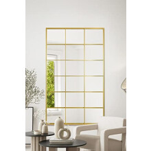 MirrorOutlet The Fenestra - Gold Modern Window Full Length Leaner/Wall Mirror 79" X 47" (200CM X 120CM) Silver Mirror Glass with Gold Metal Frame.