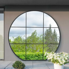 MirrorOutlet The Circulus - Black Flat Bottom Framed Outdoor Garden Wall Window Mirror 74" X 71" (189CM X 180CM) Extra Large & Full Length