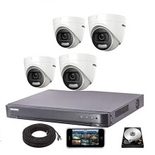 Hikvision CCTV System 4K DVR 5MP ColorVu Dome Camera IP67 20M UK - DS-7204HUHI-K1 - DS-2CE72HFT-F28 (4 Cameras, HDD 2TB)