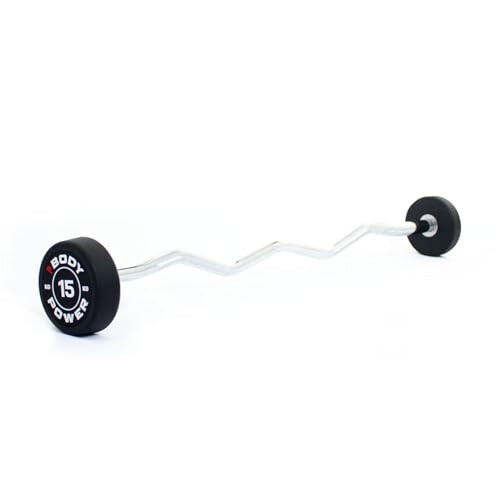 BODYPOWER Pro Round Rubber EZ-Curl Fixed Barbell - 15kg