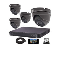 HIKVISION CCTV SYSTEM ULTRA BLACK CAMERAS 5MP 20m IR 2.8mm fixed lens HD DVR 4CH (4 Cameras, 3TB)
