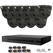 HILOOK HIKVISION 16CH CCTV Camera Systems 10X5MPHD Indoor/Outdoor Gray Dome Cameras H.265+Smart DVR Recorder pre installed Hard Drive Home Security