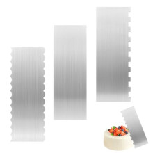 QWORK 3 PCS Cake Scraper Set, 9 Inch Stainless Steel Cake Smoother & Icing Comb, for Cake Decorating
