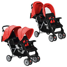 vidaXL 10111 Double Pushchair Red Baby Pram Baby Buggy Twin Buggy Multi-Coloured