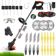 KEJSNDXC Garden Cordless Strimmer, Metal Blade Electric Grass Trimmer, Height Adjustable Grass Trimmer, Lightweight Push Wheels Lawn Mower,For Garden