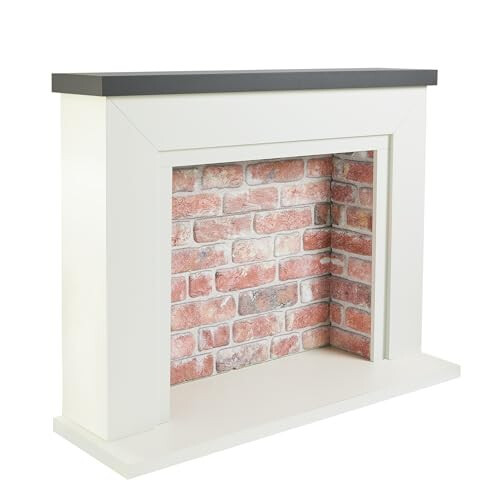 Endeavour Fires Farlington 48’’ Off White Fireplace Surround with a 3D Brick Effect Back (Grey Top/Red Brick)