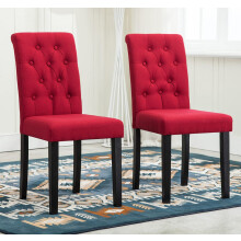 mcc direct Set of 2 Lined Fabric Dining Chairs With Solid Wooden Legs For Home & Commercial Restaurants [Grey* Brown* Blue* Red*] (Red)