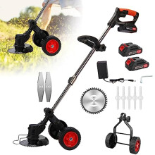 12V Cordless Grass Strimmer,4Inch Grass Cutter with 2x2.0 Ah Batteries&Charger,Adjustable Length Garden Brush Cutter,Telescopic Garden Lawn Edger
