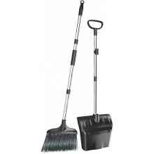 Long Handled Dustpan and Brush Set, Heavy Duty Upright Dust Pan and Broom Combo-