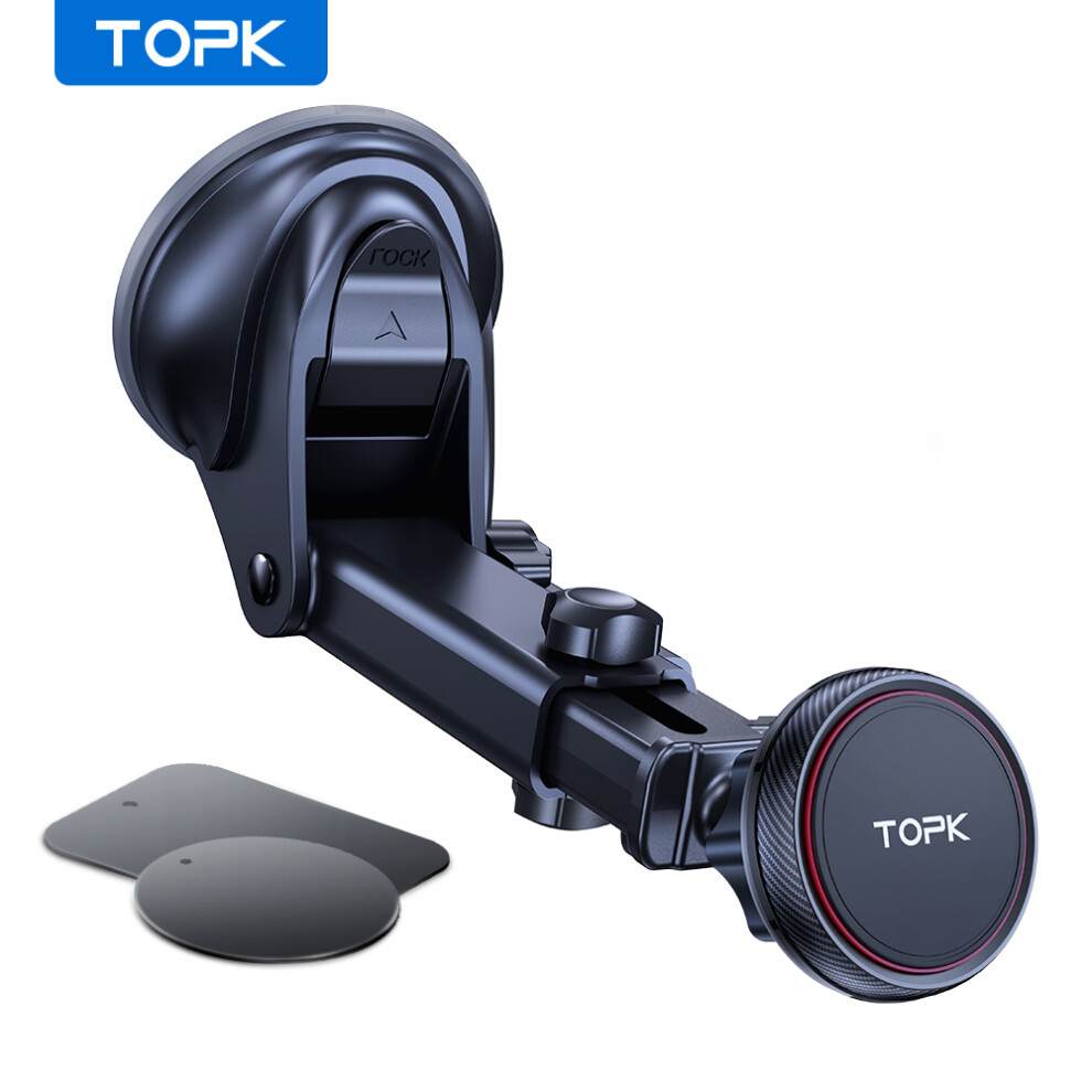 Topk Magnetic Car Phone Mount, N52 Strong Magnet Dashboard Windshield Suction Cup Car Phone Holder Adjustable Telescopic Arm 874679269347