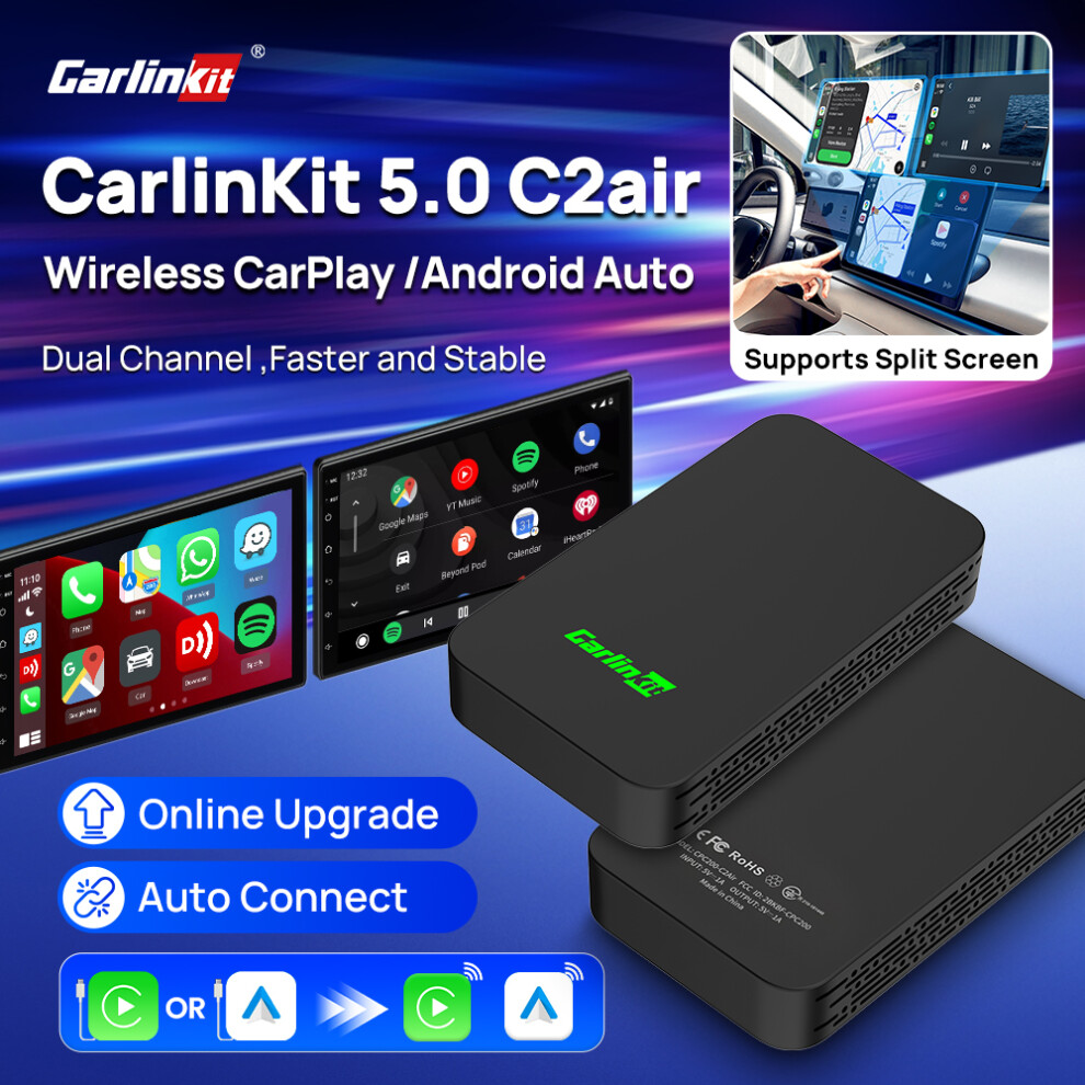 Photos - Wi-Fi Adapter CarlinKit 5.0 C2Air 2-In-1 CarPlay Android Auto Wireless Adapter For Wired CarPlay Android Auto Cars Online Upgrade Plug & P