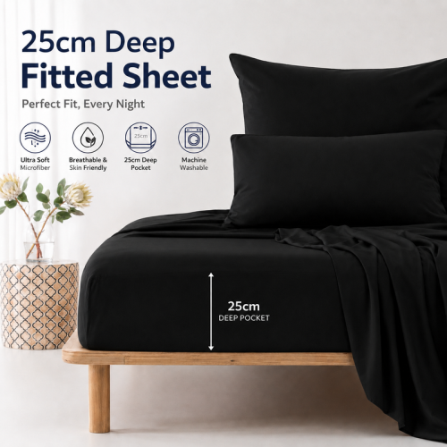 (king, Black) 25cm Extra Deep Fitted Bed Sheet-Ultra Soft Microfiber Elastic Fitted Sheets UK