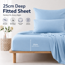 (Double, Sky Blue) 25cm Extra Deep Fitted Bed Sheet-Ultra Soft Microfiber Elastic Fitted Sheets UK