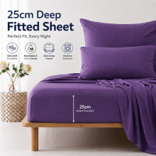 (Single, Purple) 25cm Extra Deep Fitted Bed Sheet-Ultra Soft Microfiber Elastic Fitted Sheets UK