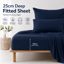 (Double, Navy Blue) 25cm Extra Deep Fitted Bed Sheet-Ultra Soft Microfiber Elastic Fitted Sheets UK