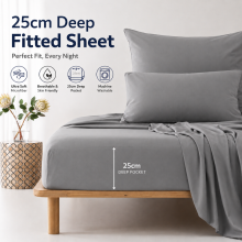 (Double, Grey) 25cm Extra Deep Fitted Bed Sheet-Ultra Soft Microfiber Elastic Fitted Sheets UK