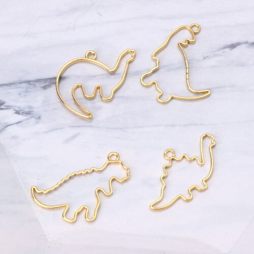 Cartoon Dinosaur Blank Metal Frame 4 Pcs Frame Open Bezel-Gold 2