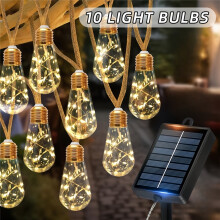 (10 bulbs) Solar-Powered Outdoor String Lights, Fairy String Lights with 8 Lighting Modes, Automatically Turns on at Dusk and Off