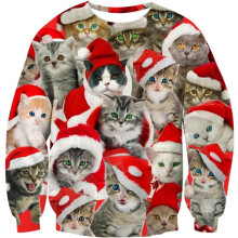 Pull de Noël pour homme avec imprimé chat amusant confortable chaud M — sweatshirt humour hiver, vêtement festif homme