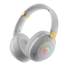 Casque Bluetooth supra-auriculaire blanc pliable avec micro lumineux RGB