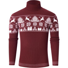 Pull à Col Roulé de Noël pour Homme Manches Longues Tricot Rouge XXL — vetement hiver homme, pull festif homme