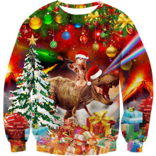 Pull de Noël Sweat-shirt Drôle Motifs 3D Dinosaure Chat Confortable Coloré XL — chandail hiver homme, sweat fête humour