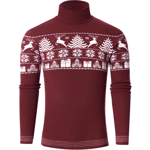 Herren Rollkragenpullover Winter Strick Warm Elegant Klassisch Rot M — strickpullover herren, slim fit pullover