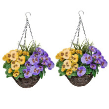 2 x Hanging Baskets with Purple & Yellow Flowers and Decorative Grasses (Set of 2)