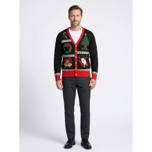 Cardigan de Noël pour homme en tricot chaud et confortable Noir M — pull hiver homme, gilet maille festif
