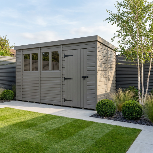 13x9 Pent Composite Shed Tanalised (Single Door, With Windows)