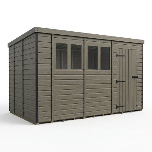 13x9 Pent Composite Shed Tanalised (Single Door, With Windows) 1