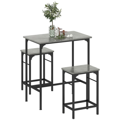 Bartisch-Set mit 2 Stühlen, grau