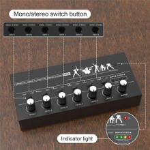 Stereo Audio Mixer 6 Channel Microphone Mixer Instrument Expander for Guitar/Electric Keyboard/Amplifier/Speaker