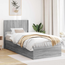 vidaXL Bed Frame with Storage and Headboard Grey Sonoma 90 x 190 cm