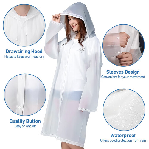 EVA Rain Poncho Reusable Adult 2-Pack Waterproof with 2