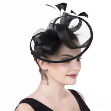 Chapeau fascinateur en plumes avec bandeaux et décorations-Noir