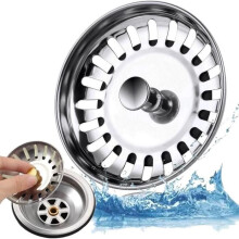 Lot de 2 bouchons d'évier universels, diamètre 84 mm, crépine intégrée, acier inoxydable, bouchons de vidange de cuisine durables