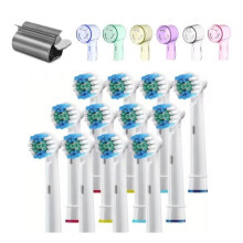 Ensemble de 12 têtes de rechange pour brosses à dents électriques avec 6 capuchons de protection et 1 presse-tube de dentifrice en métal
