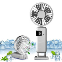 Draagbare handventilator, USB-C opladen, 1200mAh batterij, 5 instelbare snelheden, wit met draaglus